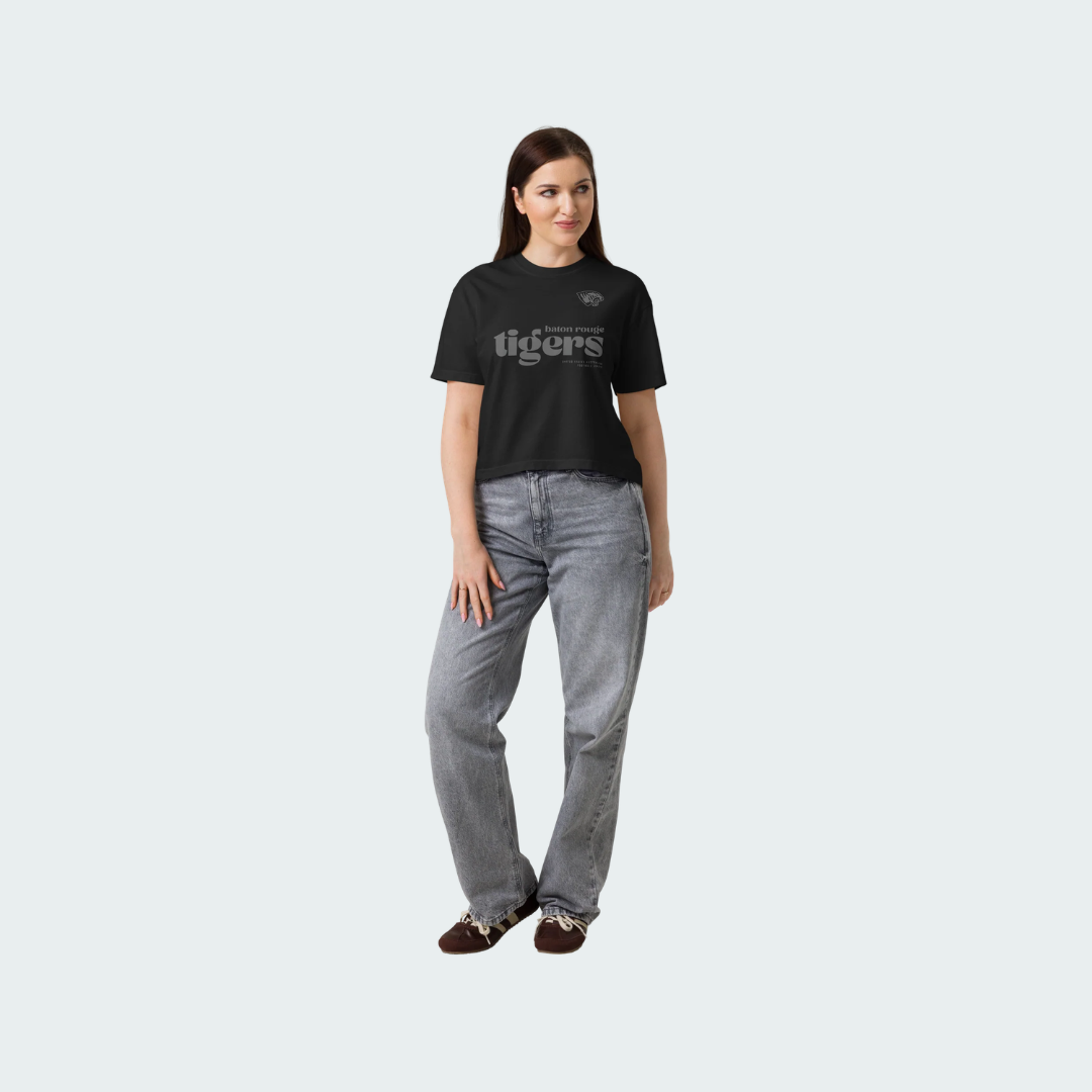 Women’s heavyweight boxy tee Baton Rouge Blackout